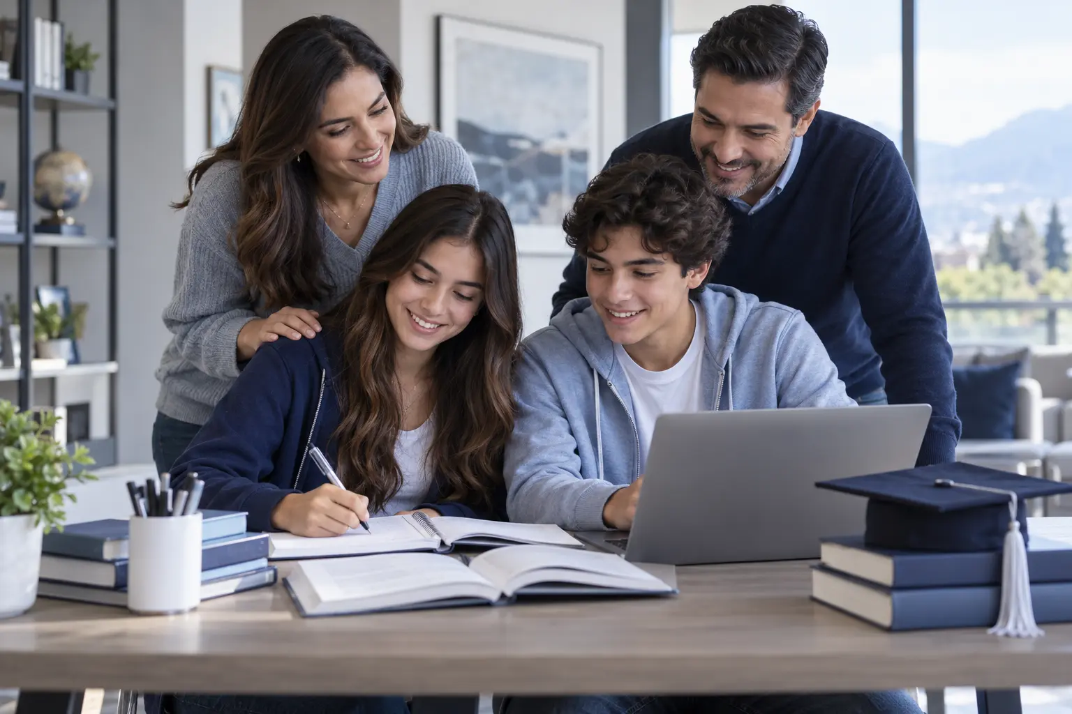 Familia preparando el futuro educativo de sus hijos