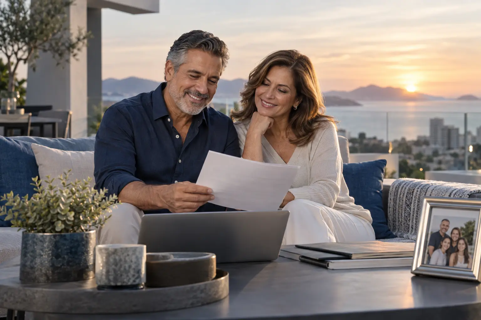 Pareja planeando su vida, retiro y ahorro